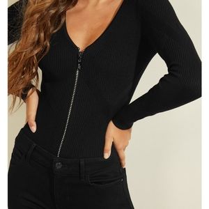 Guess rhinestone zipper sweater